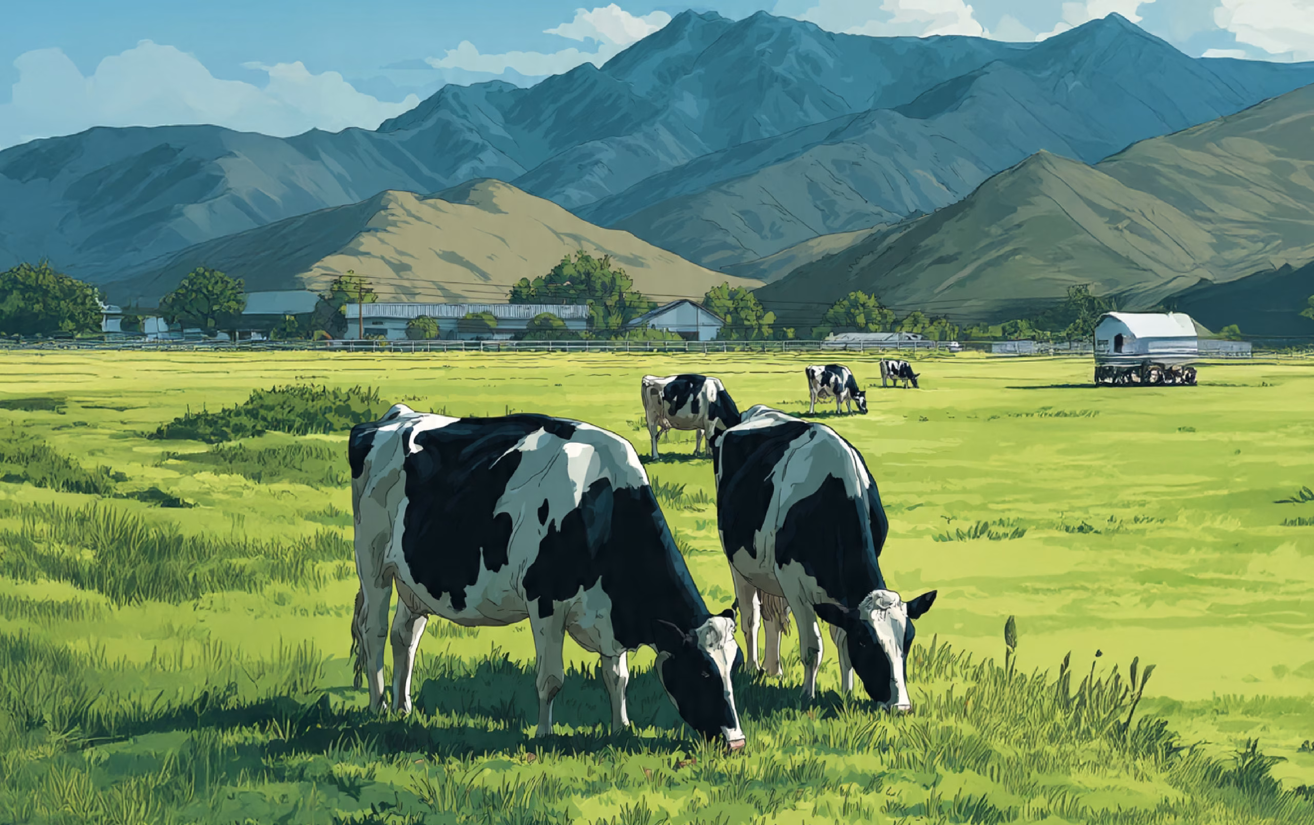 Vacas lecheras pastando en campo chileno, representando los desafíos del sector lácteo nacional