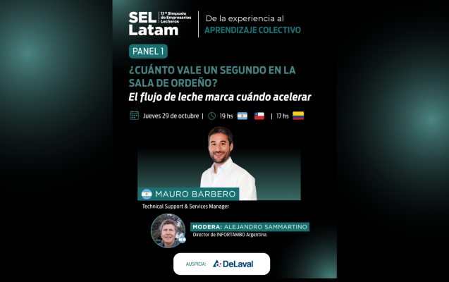 Panel SEL LATAM 2026 sobre eficiencia en la sala de ordeño, con Mauro Barbero de DeLaval y Alejandro Sammartino de Infortambo